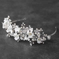 Tiara Wedding Crown with Soft Ivory Resin Florals & Matte Silver Flowers Tiara With Pearls, Gold Bridal Crowns, Floral Tiara, Flower Tiara, Tiara Headband, Pearl Tiara, Wedding Day Ideas, Beautiful Hair Accessories, Wedding Hair Ideas