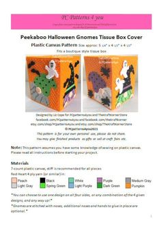 the instructions for halloween gnomes tissue box cover