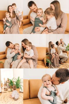 a family sitting on a couch together in their living room