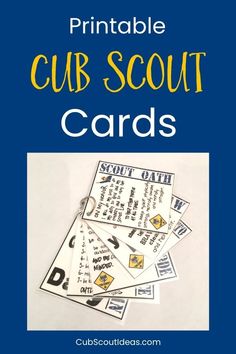 printable cub scout cards with the words cub scout in yellow and blue on them