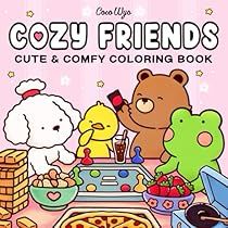 the book cover for cozy friends cute and comfy coloring book is filled with cartoon characters