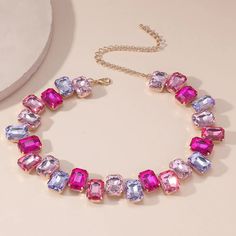 Add a touch of girly bling with our Large Pink Crystal Jewels Choker. This playful accessory features oversized pink crystals that will catch the eye and add a bit of sparkle to any outfit. Perfect for those who love to stand out and have a little fun with their fashion choices! Wedding Jewelry Necklace, Jewel Choker, Friends Necklace, Tracker Fitness, Period Tracker, Crystal Choker Necklace, Trendy Necklace, Crystal Choker, Trendy Necklaces