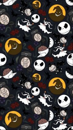 halloween themed wallpaper with skulls, jack - o'- lanterns and pumpkins