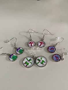 "Phillies Phan earrings  1.5-1.75\"length .5\"-.75\" charm Rubber back  Choose from  A-original B-weathered C-Phanatic D-Large Phanatic" Multicolor Personalized Drop Earrings, Round Pendant Charms Earrings For Gift, Round Pendant Earrings With Charms For Gift, Round Pendant Earrings With Charms As Gift, Heather Robertson, Etsy Earrings, Dangle Drop Earrings, Handmade Items, Drop Earrings