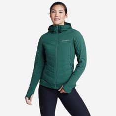 Women's Motionloft Hybrid Down Jacket | Eddie Bauer Functional Nylon Hooded Sports Jacket, Sporty Puffer Jacket With Fleece Lining For Outdoor Activities, Sporty Puffer Jacket With Fleece Lining For Outdoor, Functional Winter Hooded Jacket For Workout, Functional Winter Hooded Workout Jacket, Functional Winter Workout Hooded Jacket, Functional Stretch Hooded Jacket For Outdoor, Stretch Long Sleeve Hooded Jacket For Outdoor, Stretch Long Sleeve Hooded Jacket For Outdoor Activities