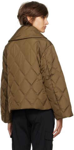 Quilted insulated polyester ripstop jacket. · Drawstring at spread collar · Four-button closure · Patch pockets · Full polyester satin lining · Tortoiseshell hardware Supplier color: Teak Polyester Satin, Quilted Jacket, Patch Pocket, Luxury Streetwear, Winter Jackets, Women Wear, Perfect Clothing, Outfit Accessories, Fashion Design