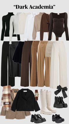 dark academia aesthetic wardrobe essentials | autumn basic clothing | dark academia capsule closet | brown outfits | fall outfit inspiration ideas | back to school clothing | classic outfits Dark Academia Capsule Wardrobe, Vinter Mode Outfits, Capsule Wardrobe Casual, Dark Academia Outfit, Dark Academy, Fashion Capsule Wardrobe, Fashion Capsule