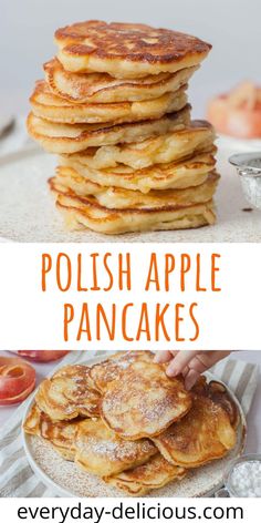 pancakes stacked on top of each other with the words polish apple pancakes above them