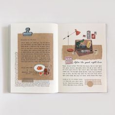 an open book with pictures and words on it