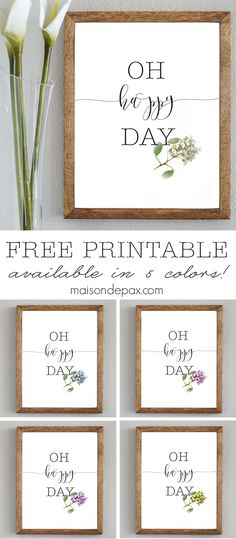 the free printable mother's day card is displayed in four different frames with flowers