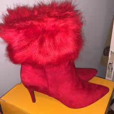 Never Worn Brand New !! Price Firm !!! Paid 35$ Listed For 25$ I Make 20$ After Tax Steal Red Round Toe Booties For Winter, Red High Heel Winter Booties, Red High Heel Booties For Winter, Trendy Winter Heels With Red Sole, Trendy Red Winter Heels, Chic Red Winter Heels, Chic Red Heels For Winter, Size 12 Heels, New Price