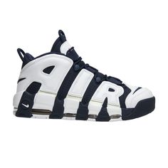 the nike air more uptemod sneaker in white and navy