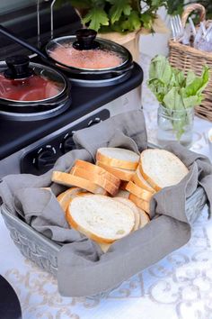 some bread is in a basket on a table