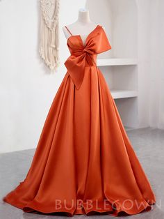 Prom Dresses Cheap, Prom Dresses With Pockets, Simple Prom Dress, Spaghetti Strap Prom Dress, Orange Satin, Dresses Cheap, Cheap Custom, Custom Size Dresses, A Line Prom Dresses