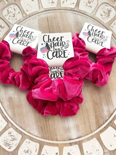 Cheer Hair Dont Care, Summit Hair Dont Care, Summit Cheer 2024, Cheer Scrunchies, UCA 2024, Quest 2024, Cheer Hair Tie Set, Cheer Team Gifts Put your hair up and have some fun! Our velvet scrunchie favors are a unique way to say thank you to your girls! They will love a take home gift that is both useful and trendy. Every time they throw their hair up, they will remember the awesome time they had at your party. Each favor includes the following: - (1) Custom Tag with personalized details - (1) H Cheer Squad Gifts Diy, Disney Cheer Nationals Gifts, End Of Season Cheer Gifts, Cheer Gifts For Team Goody Bags, Cheer Goodie Bag Ideas, Cheer Presents, Cheer Nationals Gifts, Scrunchie Favors, Cheer Gift Ideas