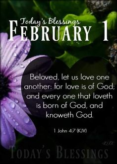 a purple flower with the words today's blessing, february 1 below it is a black heart