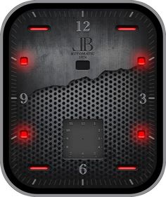 a close up of a clock with red lights