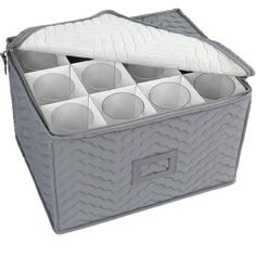 LotFancy Stemware Storage Container - Deluxe Quilted Storage Case with Dividers for 12 Window Inserts, Dish Storage, Quilt Storage, Box Chest