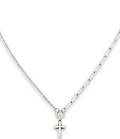 From James Avery&#x2C; this necklace features:Two different and distinct chains (cable and link) merge to beautifully display a cross pendant&#x2C; signifying that faith can bring people together. This unique design from James Avery brings a modern edge to Christian jewelry it s also an ideal length for layering with other necklaces. Made from sterling silver for long-lasting wear&#x2C; this cross necklace is a simple&#x2C; unadorned silhouette t Silver Pendant Cross Necklace With Silver Chain, Sterling Silver Cross Pendant Charm Necklace, Chains Cross, James Avery Necklace, James Avery Cross Necklace, Silver Gothic Cross Pendant Necklace, Cross Necklace Simple, Irish Cross, Antique Silver Nickel-free Cross Pendant Necklace