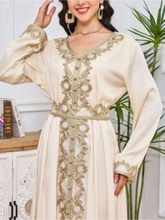 Women Elegant Dresses, Stylish Arabic Muslim Embroidered Abaya Dress Long Sleeve Embellished Embroidered Dress For Eid, Embroidered Long Sleeve Dress For Eid, Maxi Length Dresses With Gold Embroidery For Eid, Gold Embroidered Maxi Length Dresses For Eid, Eid Maxi Dress With Gold Embroidery, Elegant Long Sleeve Kaftan With Floral Embroidery, Elegant Long Sleeve Floral Embroidered Kaftan, Long Sleeve Embellished Maxi Dress For Eid, Elegant Floor-length Thobe With Floral Embroidery