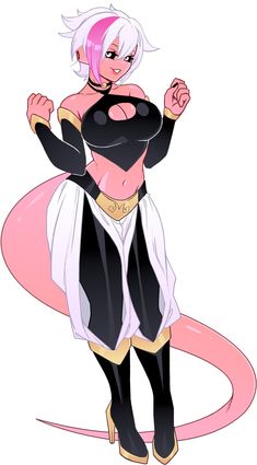 an anime character with pink hair and black clothes