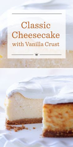 a cheesecake with vanilla frosting is on a plate