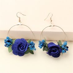 Handmade Floral Drop Earrings For Spring, Blue Bohemian Flower Earrings For Spring, Blue Hoop Earrings For Spring Gift, Spring Wedding Blue Jewelry, Copper Lace, Flower Drop Earrings, Earring Crafts, Resin Flowers, Blue Lace