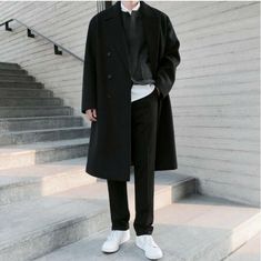 Casual Long Pea Coat With Pockets, Casual Long Pea Coat For Spring, Black Coat Outfit, Spring Outfits Men, 150 Lbs, 110 Lbs, Photography Lighting, Coat Outfits, Woolen Coat