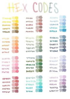 the color chart for hex code is shown in pastel colors, including blue and green