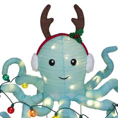 an octopus with headphones and christmas lights