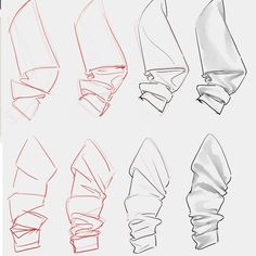 an image of different types of shoes that are drawn in red and white pencils