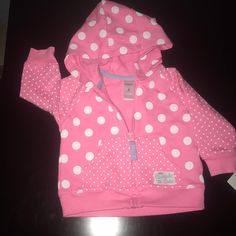 Adorable Pink/White Polka Dot Hoodie Nwt Size 6 Months Bin A2 Cotton Hoodie For Playtime, Pink Casual Hoodie For Playtime, Casual Pink Hoodie For Playtime, Playful Spring Hoodie For Playtime, Playful Hoodie For Spring Playtime, Playful Hoodie For Playtime In Spring, Playful Pink Hoodie For Playtime, Cute White Hoodie For Playtime, Pink Hooded Tops For Playtime