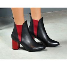 Black Ankle-high Boots With Red Sole, Black High Ankle Boots With Red Sole, Black Boots With Red Sole For Fall, Black Chelsea Boots With Sculpted Heel, Black Ankle Boots With Red Sole, Leather High Heeled Boots With Red Sole, Black Pointed Toe Chelsea Boots With Leather Lining, Leather High Ankle Heels With Red Sole, Black Calf Leather Boots With Contrasting Heel Counter