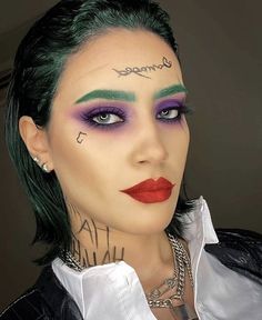 Halloween Costume With Makeup, Glam Joker Makeup, Female Joker Costume Outfits, Super Hero Makeup, Joker Fancy Dress, Bestie Costumes, Superhero Makeup