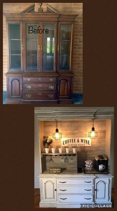 before and after photos of an old china cabinet