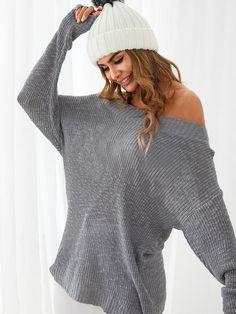 Solid Drop Shoulder Off-shoulder Loose Knit Sweater Loose Knit Sweater, Loose Knit Sweaters, Beautiful Autumn, America And Canada, Loose Knit, Beautiful Sweater, Drop Shoulder, Knit Sweater, Sweater Cardigan