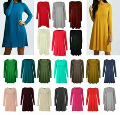 Top Rated Women Long Sleeve Swing Dress Ladies Flared A Line Skater Dresses Uk Size 8-26, Stunning Womens Dresses Long Sleeve Solid Color Winter Dresses, Casual Long Sleeve Solid Color Dresses, Winter Long Sleeve Solid Color Dresses, Knee-length Long Sleeve Dress For Fall, Casual Solid Long Sleeve Dress For Winter, Casual Long Sleeve Dress For Winter, Fall Long Sleeve Solid Color Sweater Dress, Fall Knee-length Solid Color Long Sleeve Dress, Casual Plain Dresses For Winter