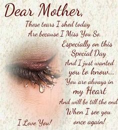 a close up of a person's eye with the words dear mother on it