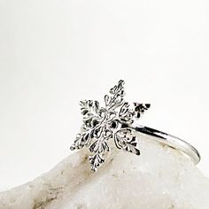 Snowflake ring Sterling Silver Winter by BarronDesignStudio Sterling Silver Snowflake Jewelry For Anniversary, Sterling Silver Snowflake Jewelry For Winter, Sterling Silver Jewelry For Winter Gifts, Dainty Silver Jewelry For Christmas, Silver Snowflake Jewelry For Christmas, Sterling Silver Snowflake Jewelry, Silver Snowflake Sterling Silver Jewelry, Silver Sterling Snowflake Jewelry, Adjustable Sterling Silver Christmas Jewelry