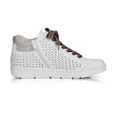 Rieker Jacks Perforated White Women's Shoes Rieker Jacks Perforated White Women's Shoes Explore the perfect blend of style and durability with these Rieker Jacks perforated shoes for women. Crafted with high-quality faux leather, these shoes feature a breathable textile interior and a sturdy TR sole. The lace-up closure provides a secure fit, while the flat heel offers comfort for all-day wear.   Color: White  Heel Height: 3cm  Heel Type: Flat  Shoe Width: Narrow to Normal (F)   Care Instructions: Remove dust and dirt with a soft shoe brush or a lint-free, slightly damp cloth.