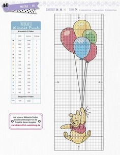 a cross stitch pattern with winnie the pooh holding balloons