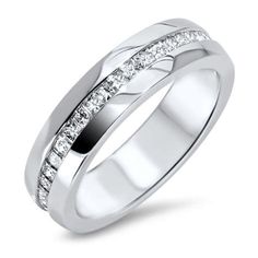 a white gold wedding ring with channeled diamonds