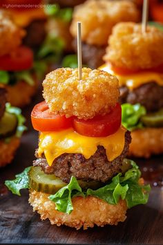 mini hamburgers with cheese, tomato and lettuce