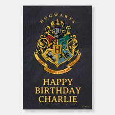 a harry potter birthday card with the hogwarts crest