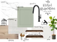 the kitchen remodeling process is shown with various items and tools in it