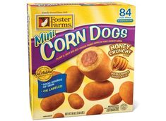 a box of corn dogs with honey crunchy on the front and back side,