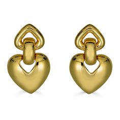 Kenneth Jay Lane Heart Earrings Puffy Heart Earrings Trendy Heart-shaped Yellow Gold Earrings, Trendy Gold Double Heart Earrings, Chic Gold Heart Earrings With Heart Charm, Chic Gold Heart Earrings With Charm, Trendy Gold Plated Heart Earrings, Gold Double Heart Earrings For Party, Yellow Gold Heart Earrings For Party, Party Yellow Gold Heart Earrings, Trendy Gold Metal Heart Earrings