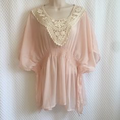 Made In India By Kool. 100% Polyester, Very Easy To Take Care Of! Never Worn, Brand New With Tags. Absolutely Beautiful Look And Feel! Sheer, Can Be Worn With A Tank Or Bralet Underneath For A Great Look. Beautiful Lace Detail At Chest. Boho / Romantic / Light / Bohemian Boutique Retail $89 Size Medium Feminine Spring Blouse With Crochet Trim, One Size Spring Vacation Blouse, Beige Summer Peasant Top For Daywear, Beige Peasant Top For Summer Vacation, Summer Beige Peasant Top For Daywear, Beige Peasant Top For Summer Daywear, Cream Bohemian Peasant Top For Vacation, Cream Bohemian Peasant Top For Daywear, Feminine Blouse With Lace Trim For Beach