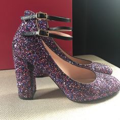 3.5" Glitter Heel Baneera Shoe From Kate Spade. Double Buckle. Heeled Mary Jane. Made In Italy. Box And Stuffing Included. Gently Worn. Glamorous Purple Block Heel Shoes, Glamorous Purple Block Heel Heels, Glamorous Purple Closed Toe Heels, Kate Spade Closed Toe Party Heels, Kate Spade Pointed Toe Party Heels, Kate Spade Round Toe Party Heels, Kate Spade Round Toe Heels For Party, Kate Spade Round Toe Heels For Evening, Kate Spade Round Toe Evening Heels