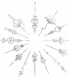 a drawing of different designs in the shape of a flower and butterfly, with an arrow pointing